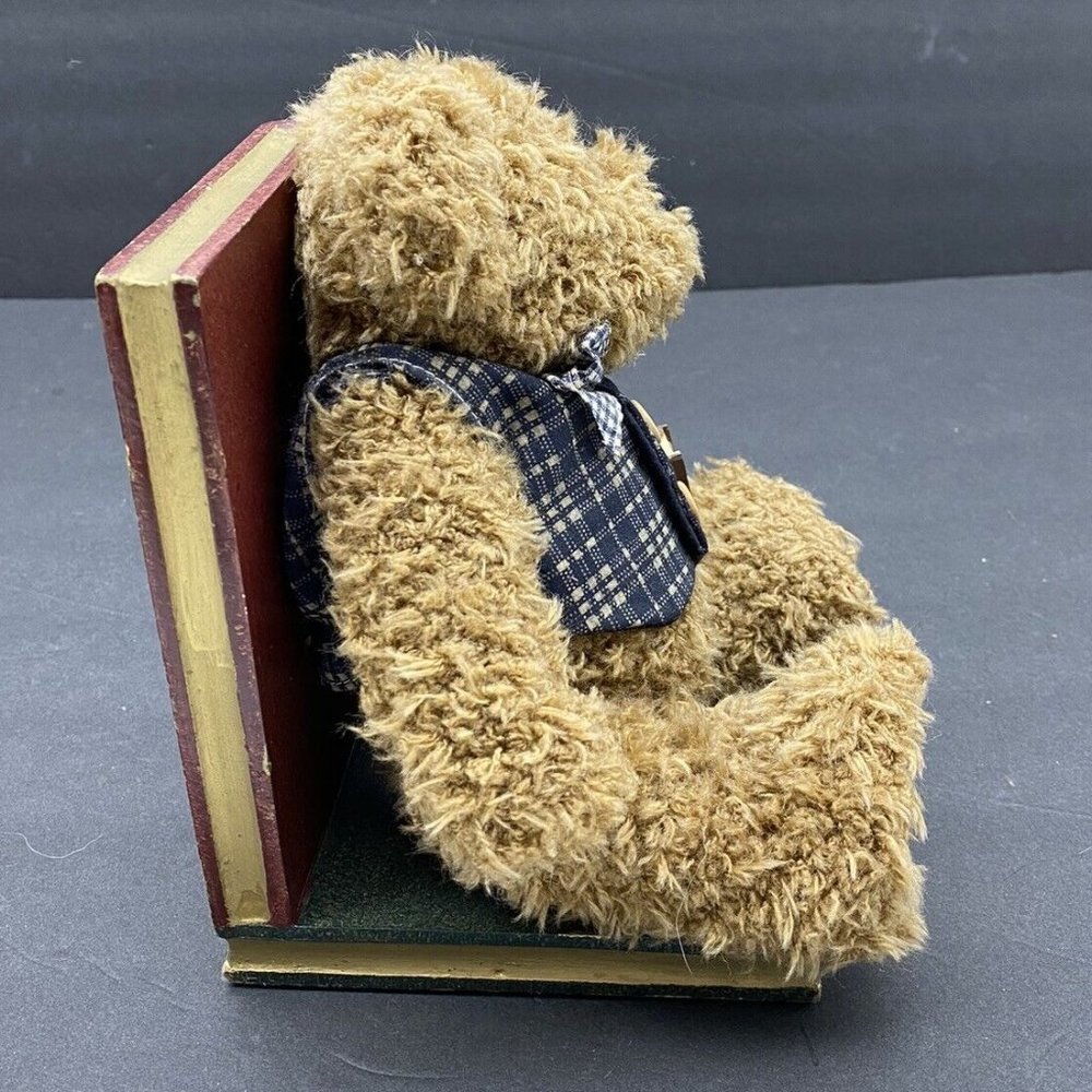 VTG Y2K Teddy Bear Bookends Books Are Fun Wooden Plush Pair Children Library 90s - Picture 7 of 16